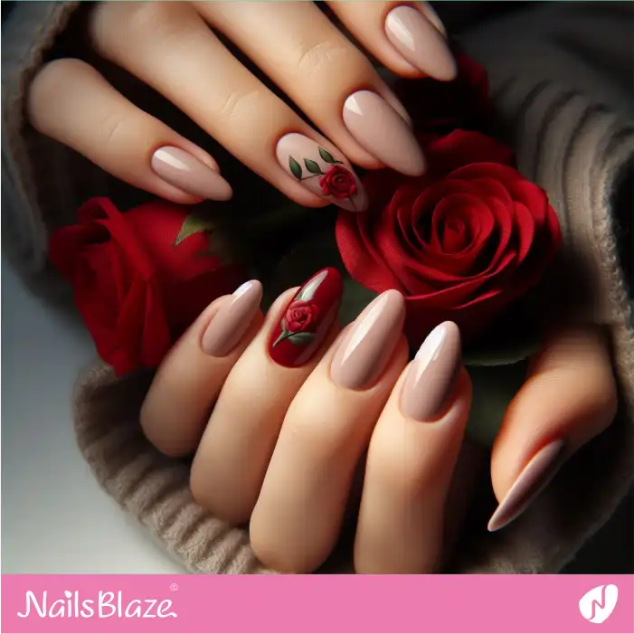 Valentine Red Roses Accent Nail Design | Valentine Nails - NB2116